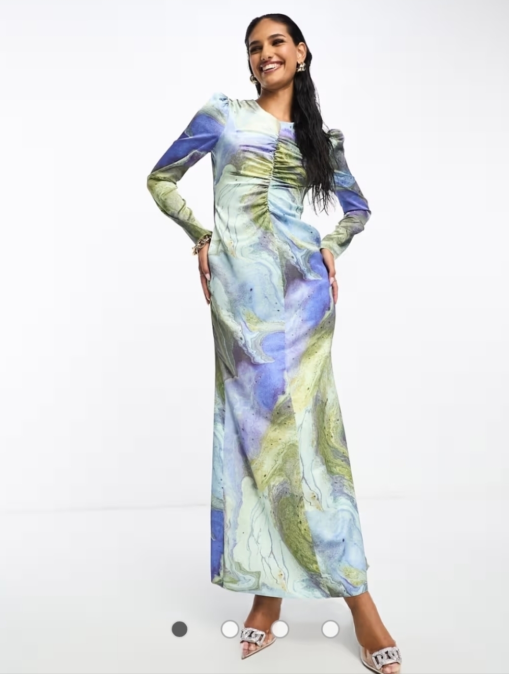 NWT ASOSBFlowing Marble-Print Maxi Dress in Blue and Green